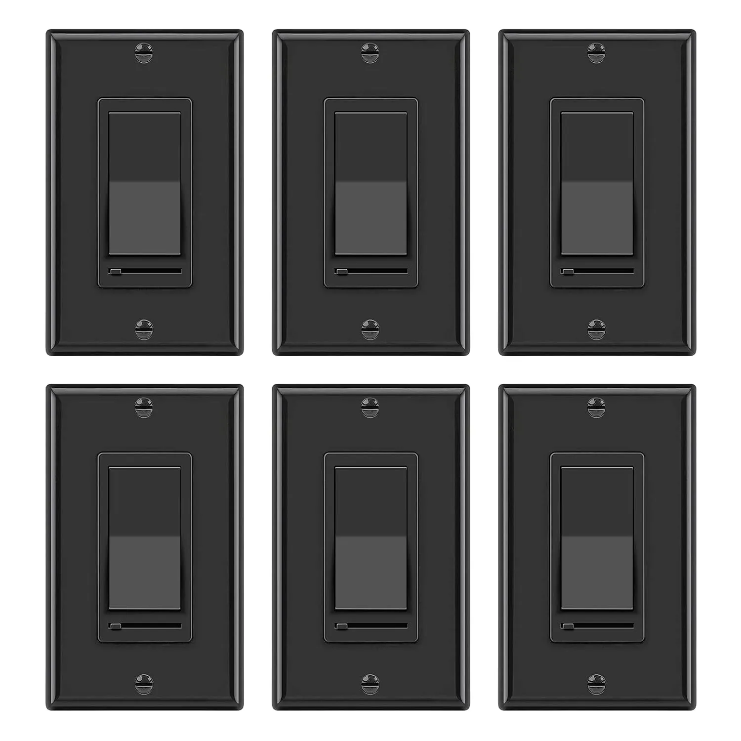 BESTTEN 6 Pack Dimmer Wall Light Switch, Compatible with Dimmable LED, CFL, Incandescent and Halogen Bulb, Single Pole or 3-Way Dimmer Switches, 120VAC, Decorator Wall Plate Included, Black