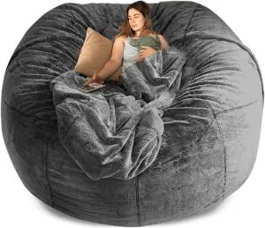 Big Huge Giant Bean Bag Chair Cover for Adults, (No Filler) Machine Washable Covers Bean Bag Chairs in Multiple Sizes and Colors Giant Foam-Filled Furniture Filled Furniture (6FT,Dark Gray)