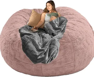 Big Huge Giant Bean Bag Chair Cover for Adults, (No Filler) Machine Washable Covers Bean Bag Chairs in Multiple Sizes and Colors Giant Foam-Filled Furniture Filled Furniture (Leather Pink, 5FT)