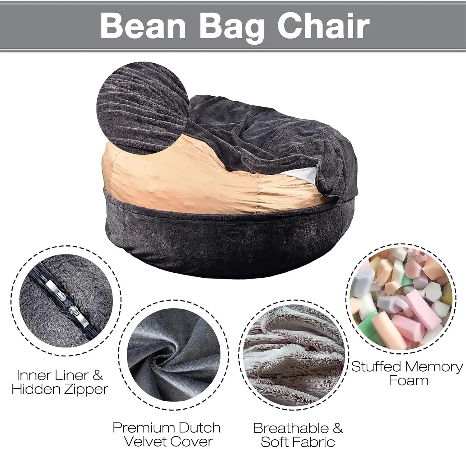 Big Huge Giant Bean Bag Chair Cover for Adults, (No Filler) Machine Washable Covers Bean Bag Chairs in Multiple Sizes and Colors Giant Foam-Filled Furniture Filled Furniture (Wine Red, 6FT)