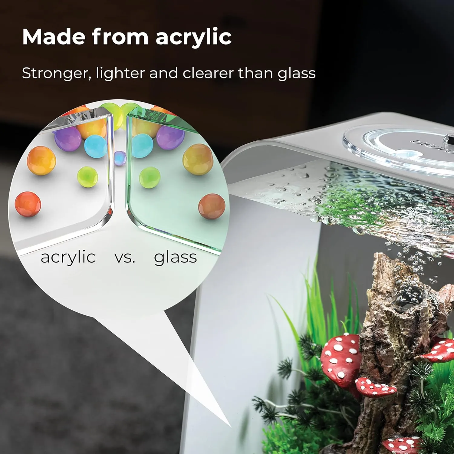biOrb Life 15 Acrylic 4-Gallon Aquarium with Multi-Color Remote-Controlled LED Lights Modern Compact Tank for Tabletop or Desktop Display, Transparent