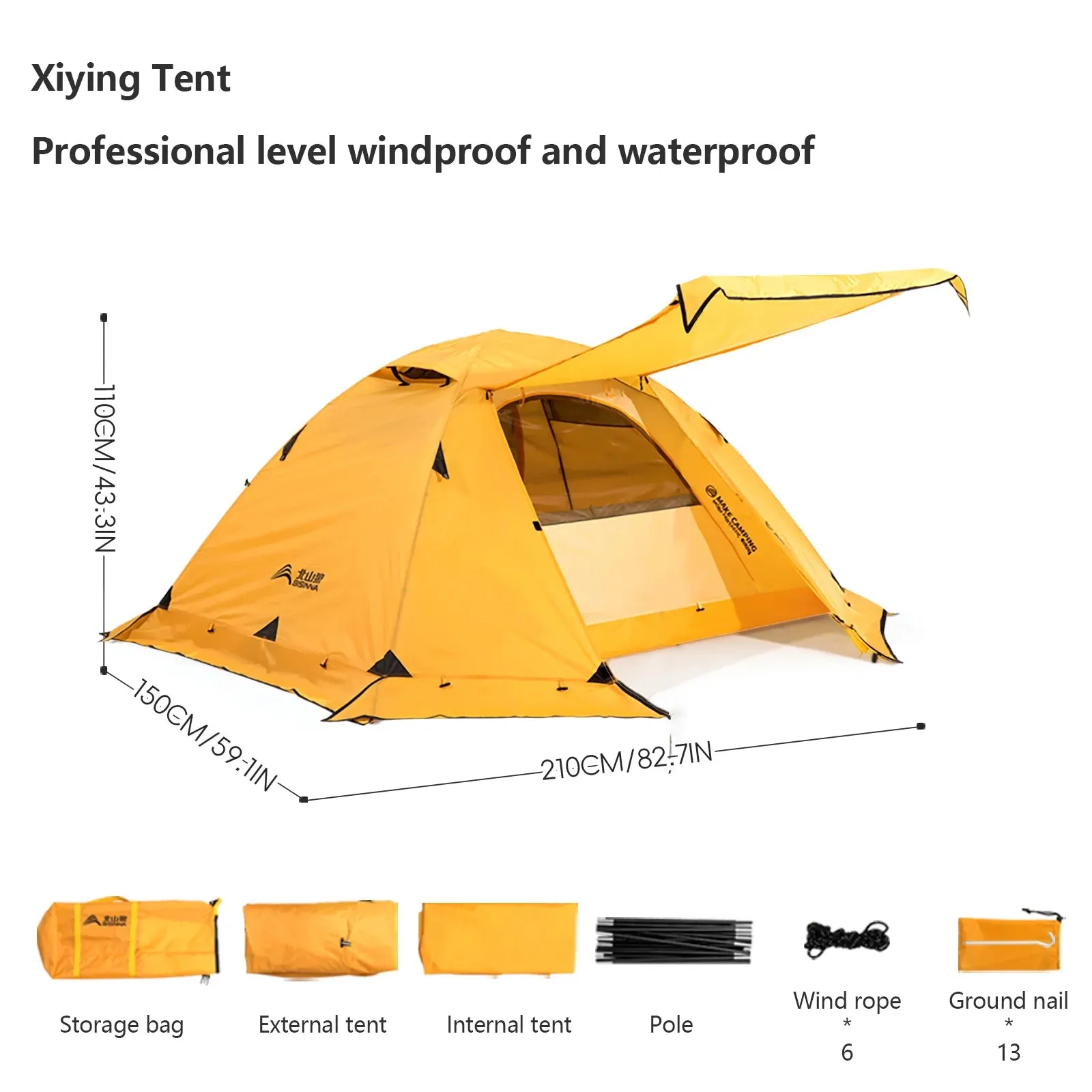BISINNA 4 Season Camping Tent With Snow Skirt 2 Person Double Layer Aluminum Pole Tent for Outdoor Backpack Picnic Hiking