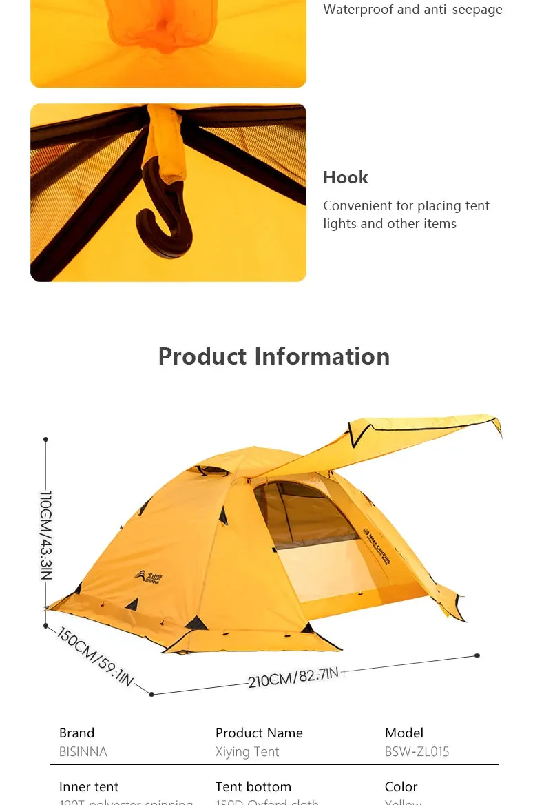BISINNA 4 Season Camping Tent With Snow Skirt 2 Person Double Layer Aluminum Pole Tent for Outdoor Backpack Picnic Hiking