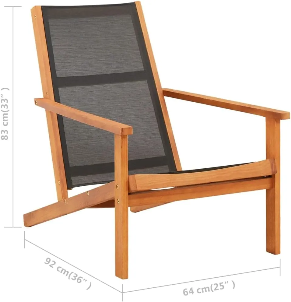Black Patio Lounge Chair with Solid Eucalyptus Wood Frame and Textilene Fabric for Garden, Poolside, and Outdoor Spaces