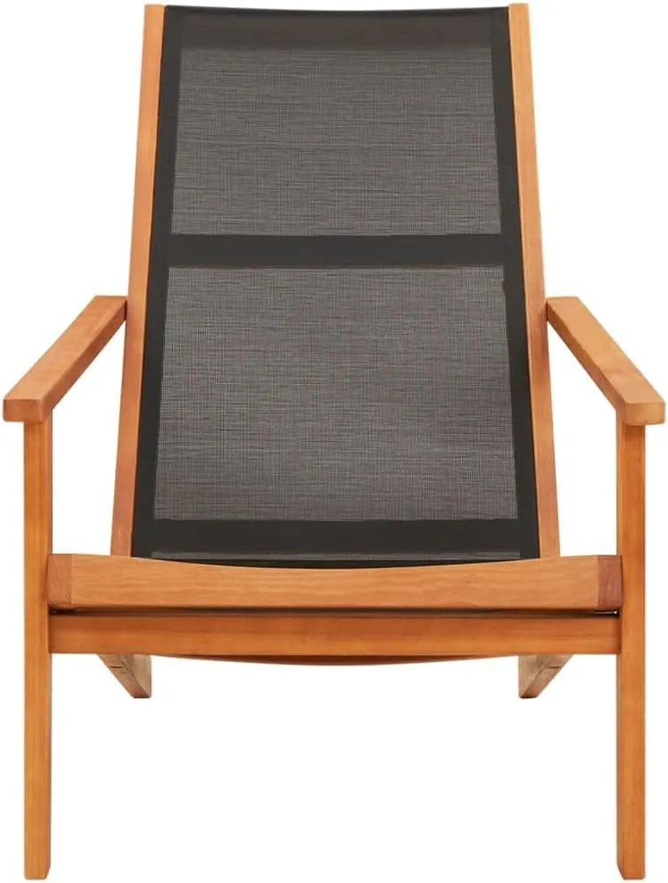 Black Patio Lounge Chair with Solid Eucalyptus Wood Frame and Textilene Fabric for Garden, Poolside, and Outdoor Spaces