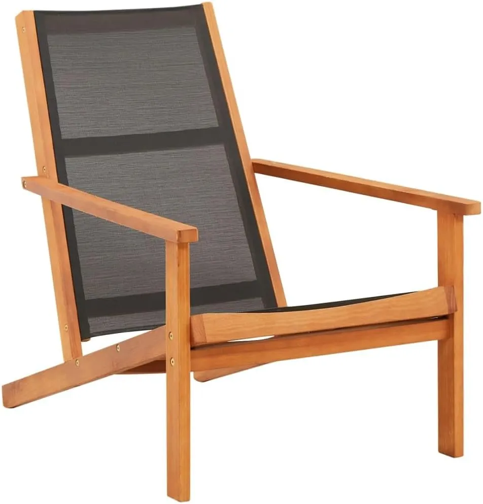 Black Patio Lounge Chair with Solid Eucalyptus Wood Frame and Textilene Fabric for Garden, Poolside, and Outdoor Spaces