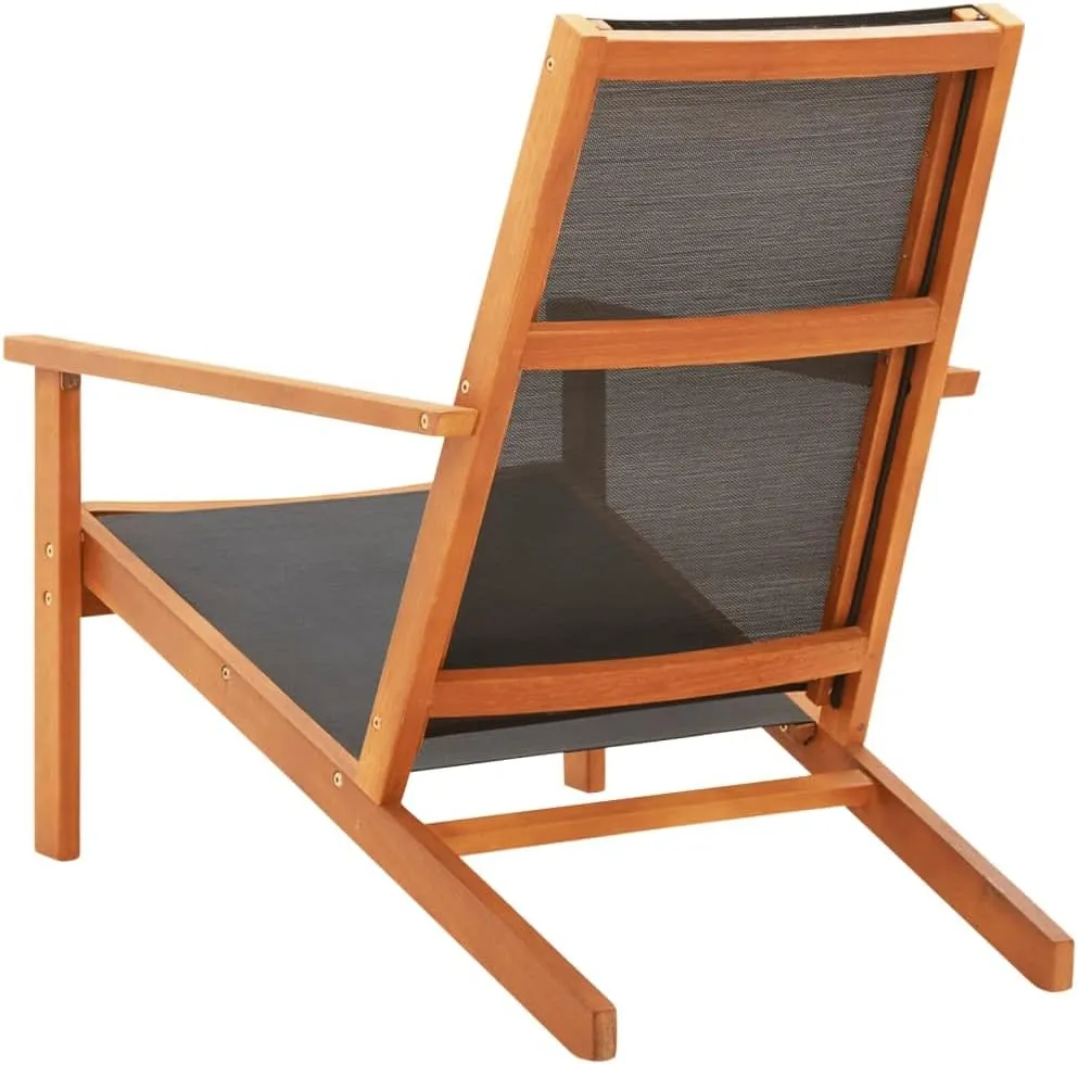 Black Patio Lounge Chair with Solid Eucalyptus Wood Frame and Textilene Fabric for Garden, Poolside, and Outdoor Spaces