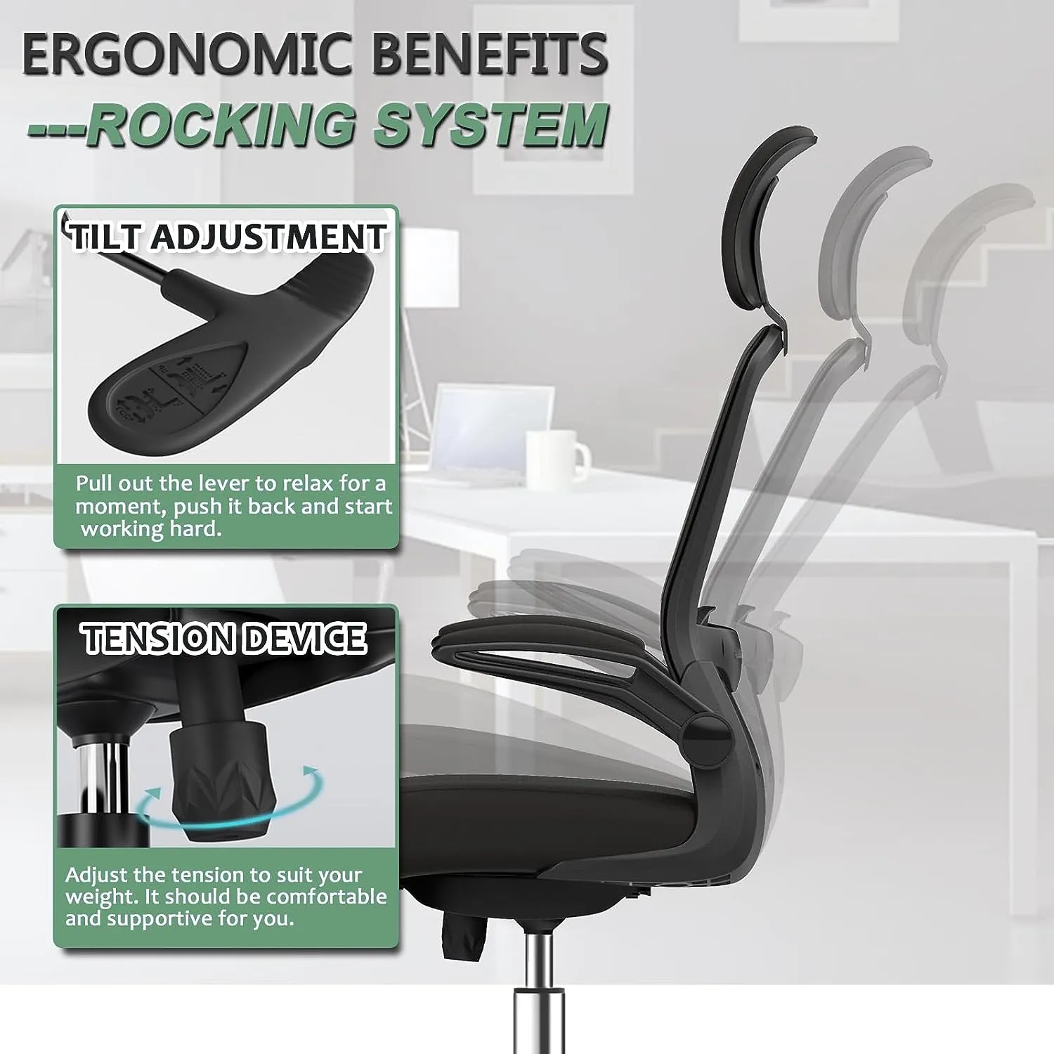 Blarity Office Chair, High Back Ergonomic Desk Chair with Adjustable Lumbar Support and Headrest