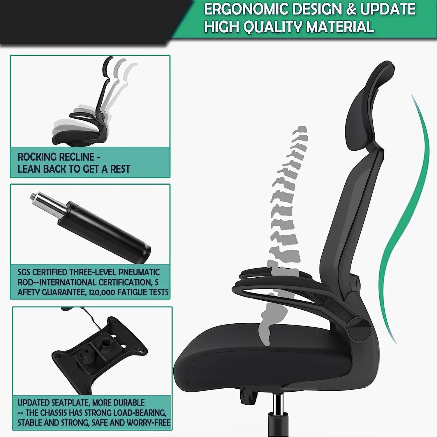 Blarity Office Chair, High Back Ergonomic Desk Chair with Adjustable Lumbar Support and Headrest