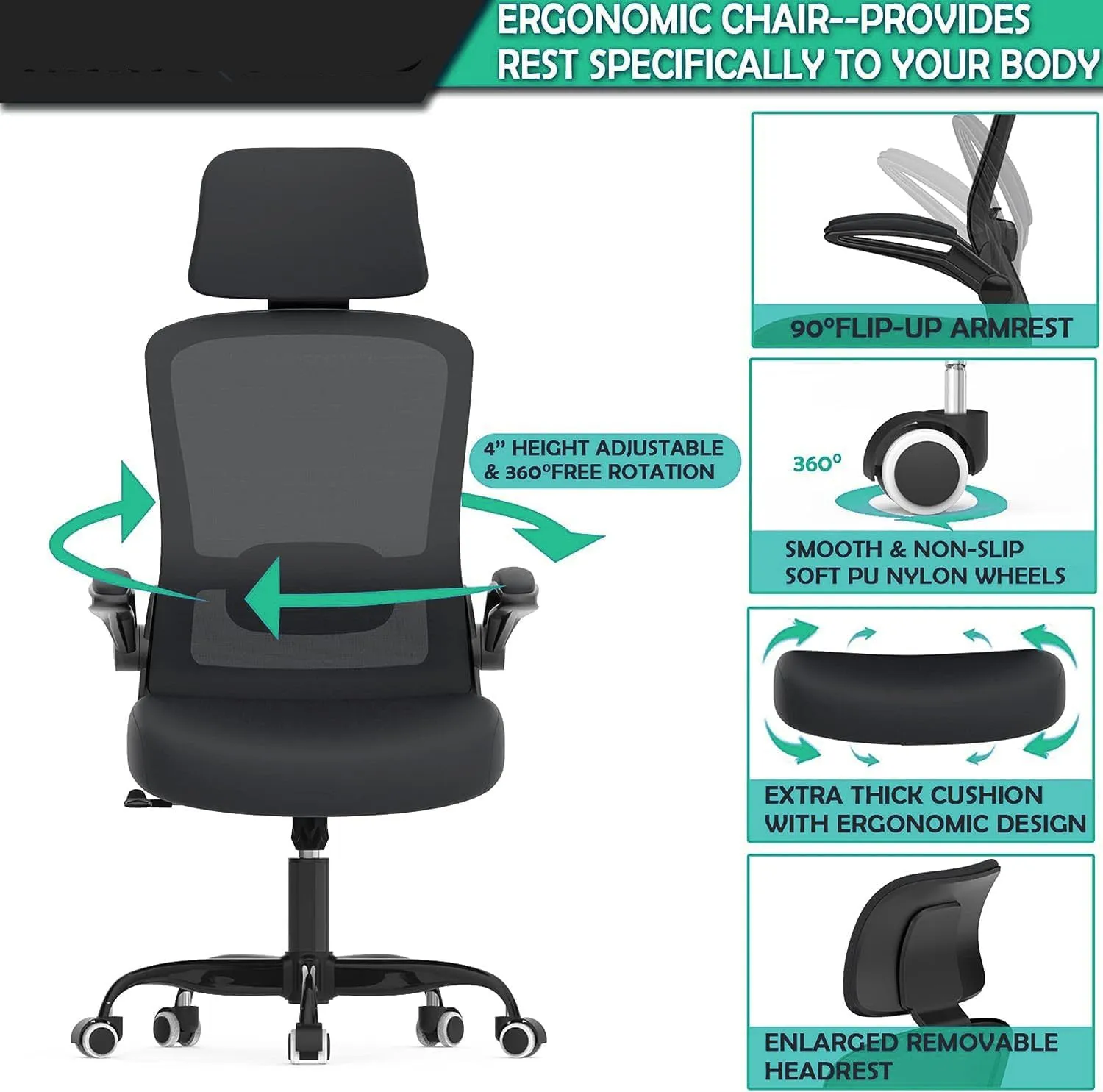 Blarity Office Chair, High Back Ergonomic Desk Chair with Adjustable Lumbar Support and Headrest