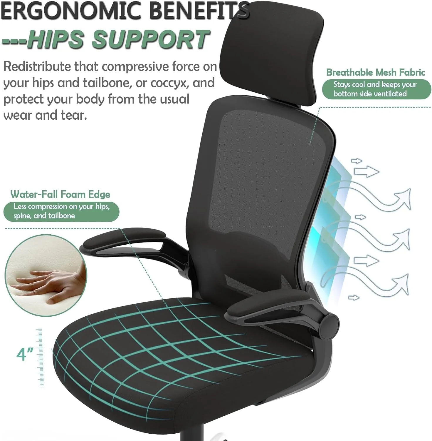 Blarity Office Chair, High Back Ergonomic Desk Chair with Adjustable Lumbar Support and Headrest