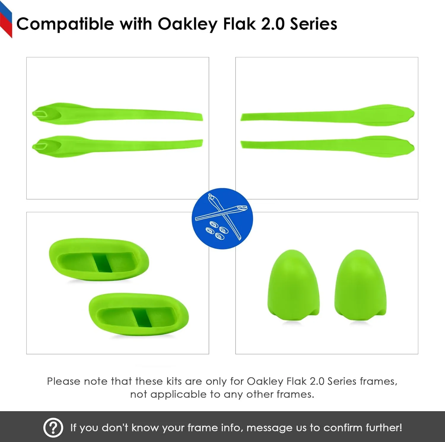 BLAZERBUCK Sock Kits Earsocks & Nosepieces for Oakley Flak 2.0 OO9295/Flak 2.0 XL OO9188/Flak 2.0 Asian Fit OO9271 Sunglasses - Black   Green