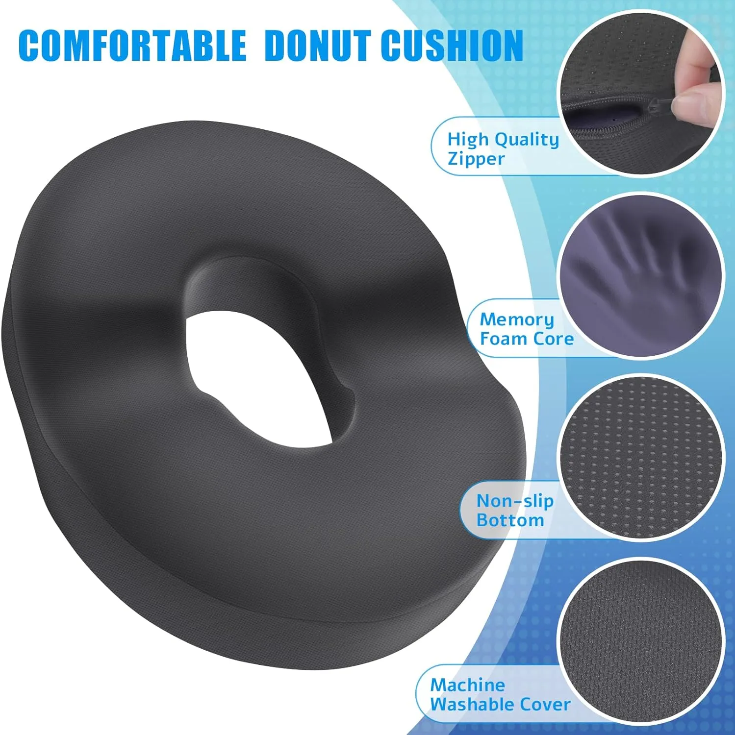 BlissTrends Donut Pillow Seat Cushion,Donut Chair Cushions for Postpartum Pregnancy & Hemorrhoids,Tailbone Pain Relief Cushion,Memory Foam Lifting Cushions for Office&Home Chairs (Grey)