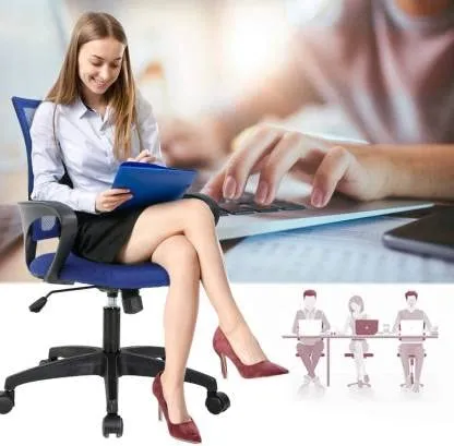 Blue Medium Back Office Executive Chair in Mesh with Nylon Wheels Base