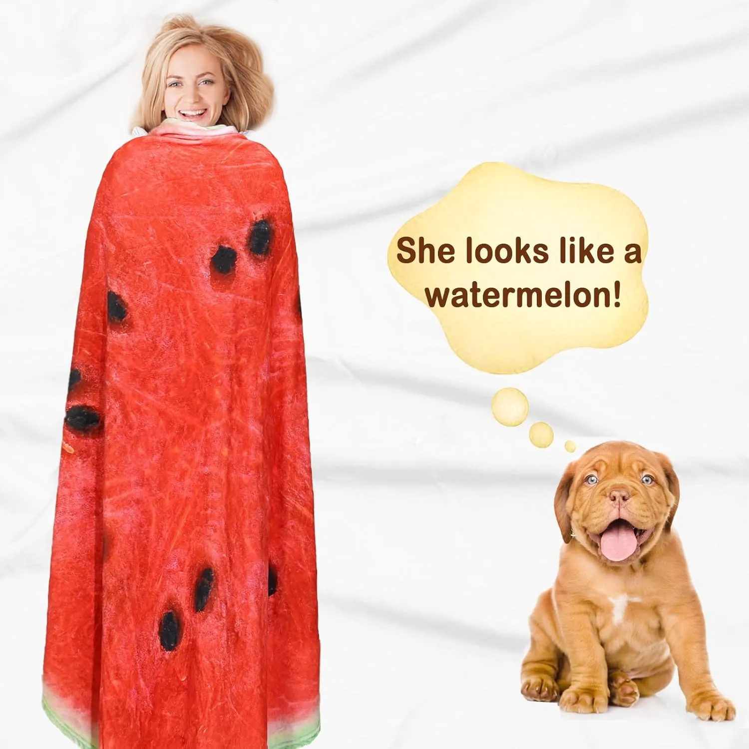 Bnuitland 71 Inches Watermelon Funny Throw Blanket, 300 GSM Giant Realistic Novelty Fruit Print Blanket Gift for Adults and Kids, Super Soft Flannel Throw for Sofa,Bed,Travel