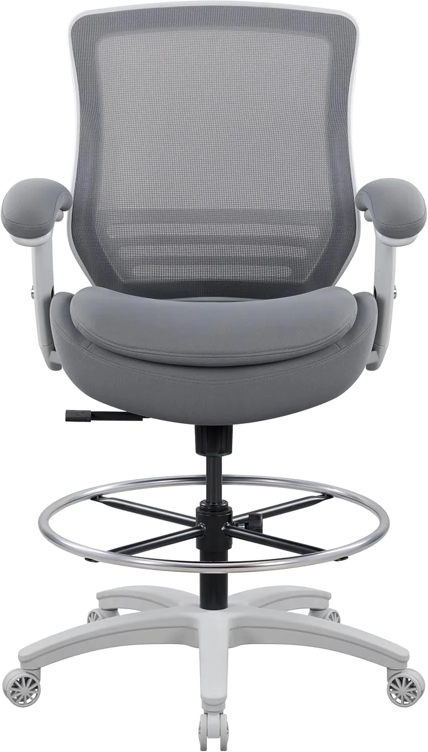 BOLISS 400lbs Mid Back Mesh Ergonomic Office Drafting Chair Big Adjustable Foot Ring Height Adjustable Armrest (Grey)