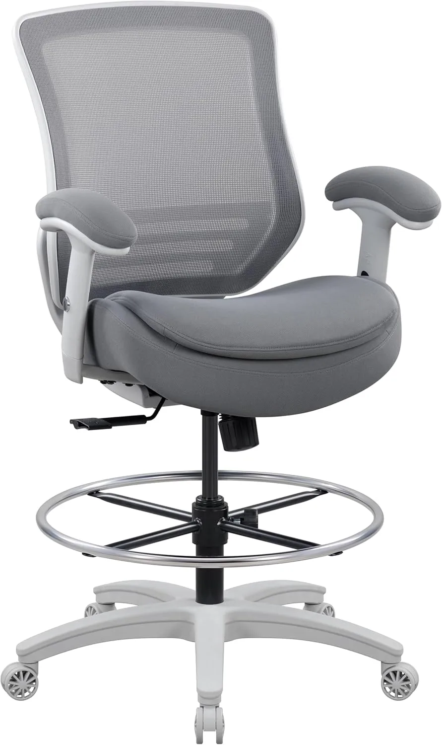 BOLISS 400lbs Mid Back Mesh Ergonomic Office Drafting Chair Big Adjustable Foot Ring Height Adjustable Armrest (Grey)