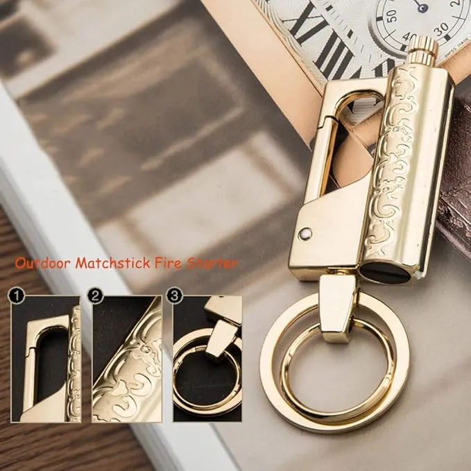 BOLLAER Outdoor Survival Fire Starter, Metal Matchstick Keychain Lighter, Emergency Hiking Survival Camping Fire Starter Flint Metal Match, Outdoor Survival Enthusiast Best Gift