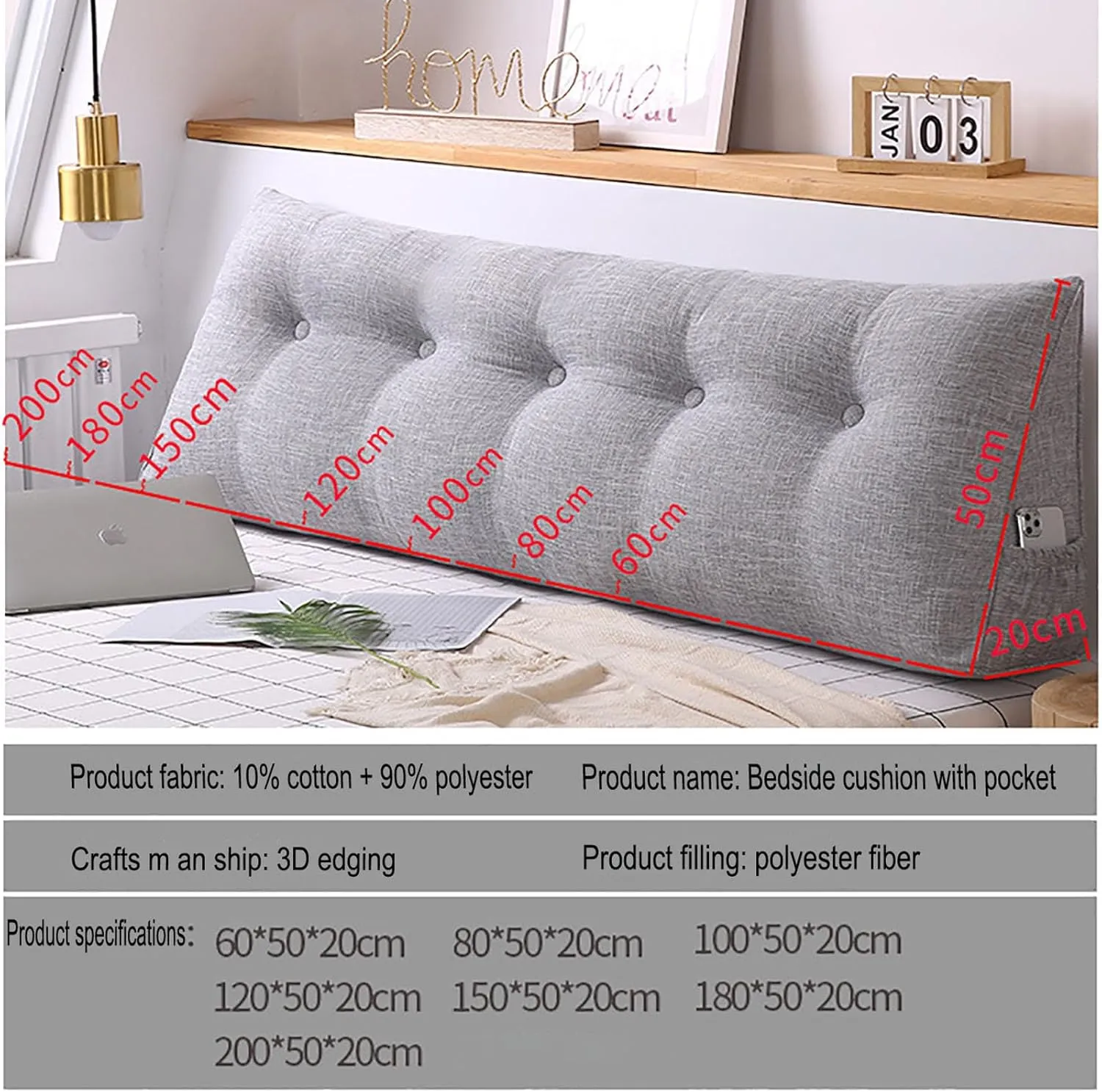 Bolster Headboard Pillow, Triangular Wedge Pillow Headboard Positioning Support While Reading And Resting, Reading Pillow for Sitting with Removable Cover,C-Twin
