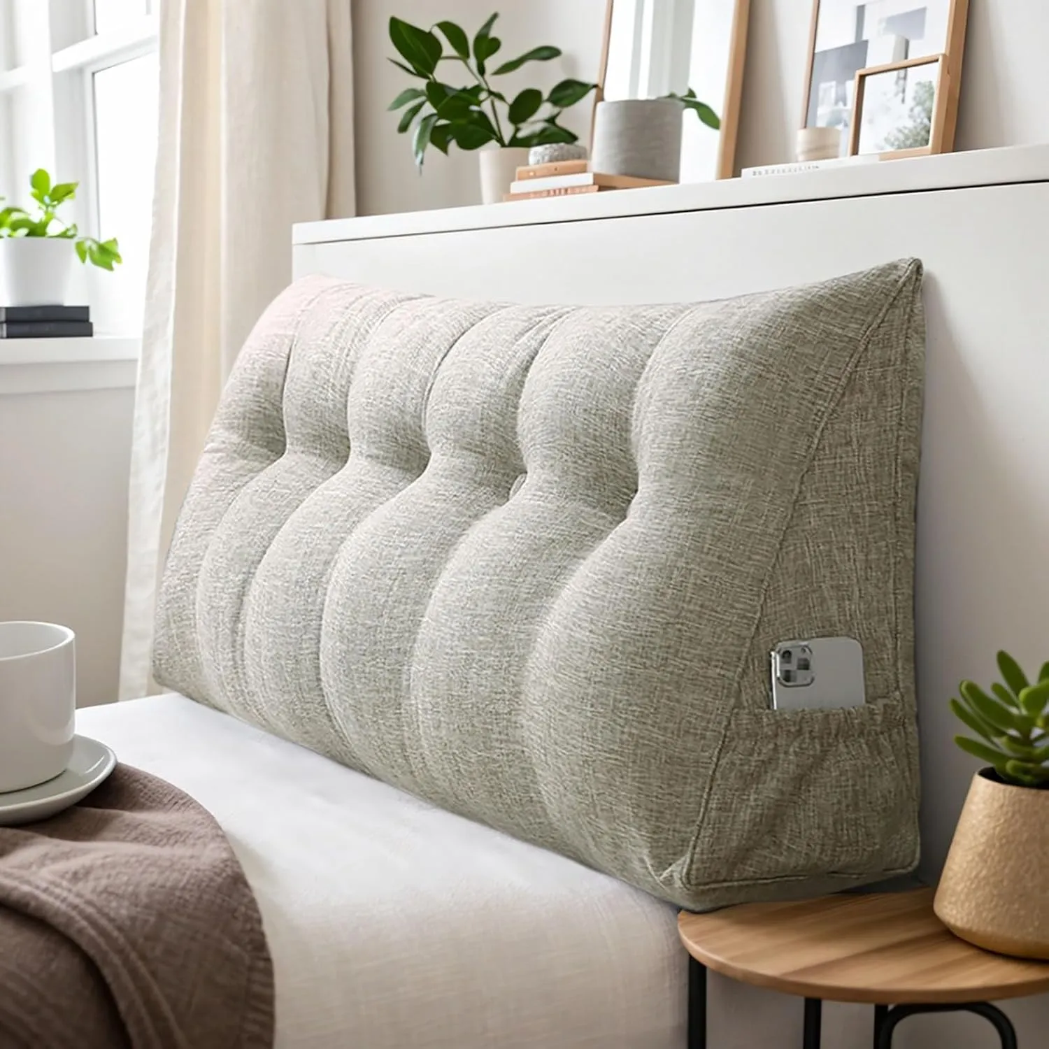 Bolster Headboard Pillow, Triangular Wedge Pillow Headboard Positioning Support While Reading And Resting, Reading Pillow for Sitting with Removable Cover,D-Twin