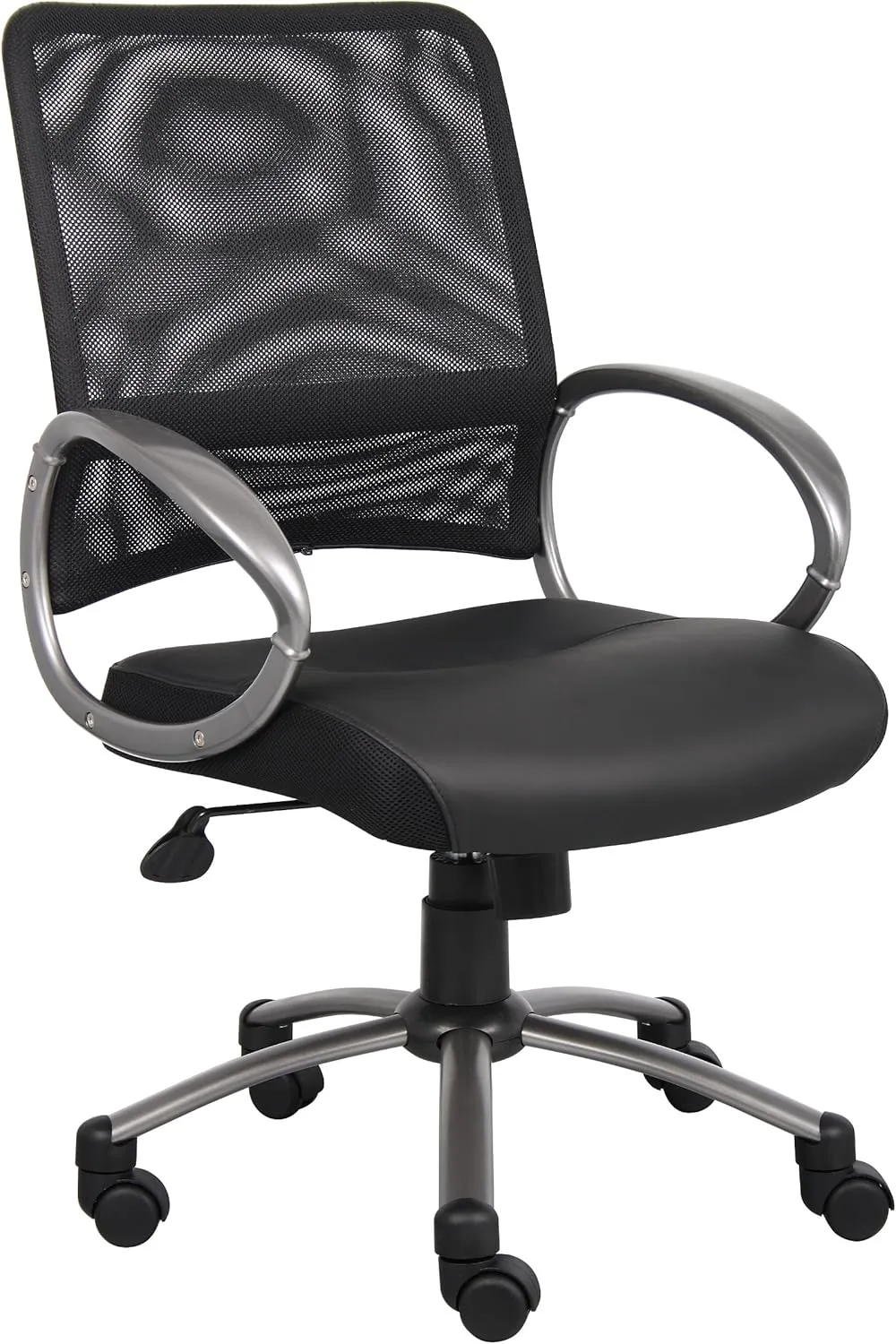Boss Office Products Mesh Back Task Chair with Pewter Finish in Black