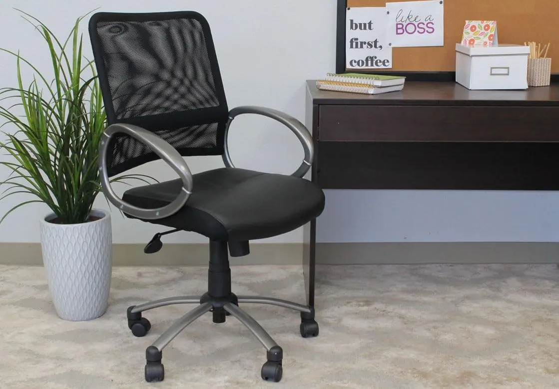 Boss Office Products Mesh Back Task Chair with Pewter Finish in Black