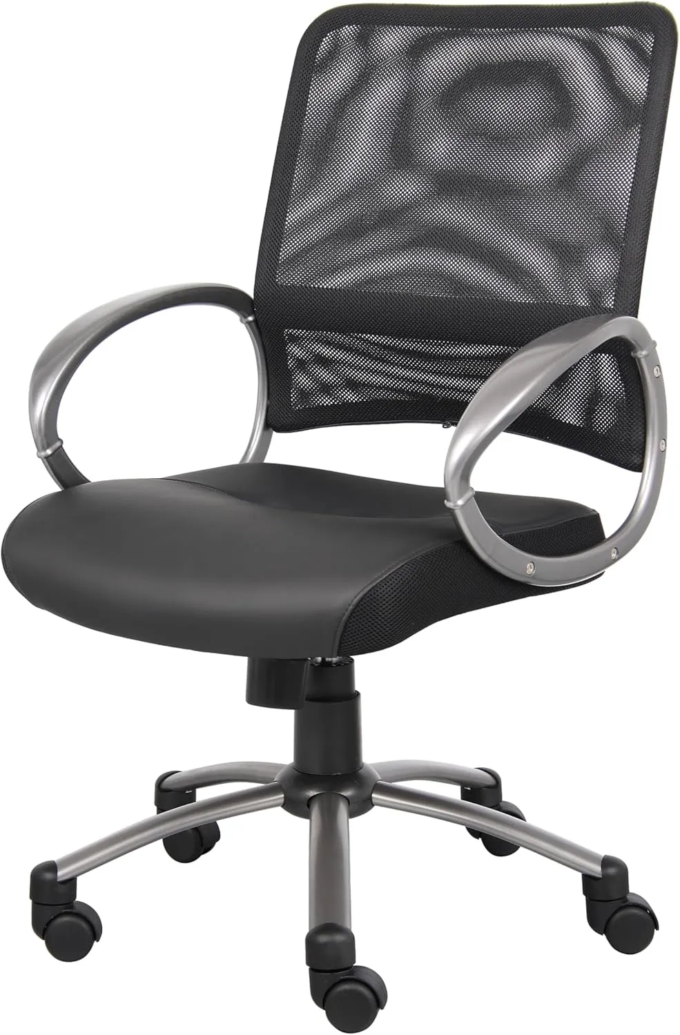 Boss Office Products Mesh Back Task Chair with Pewter Finish in Black