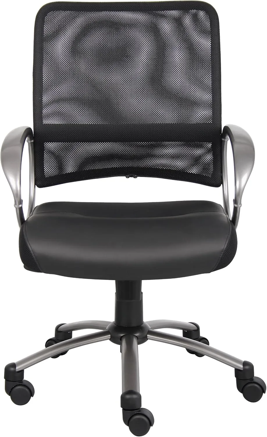 Boss Office Products Mesh Back Task Chair with Pewter Finish in Black