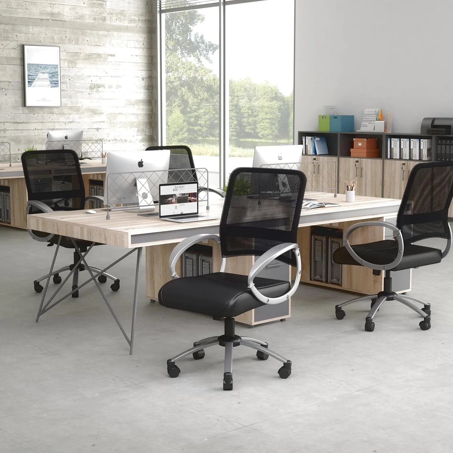 Boss Office Products Mesh Back Task Chair with Pewter Finish in Black