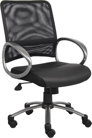 Boss Office Products Mesh Back Task Chair with Pewter Finish in Black