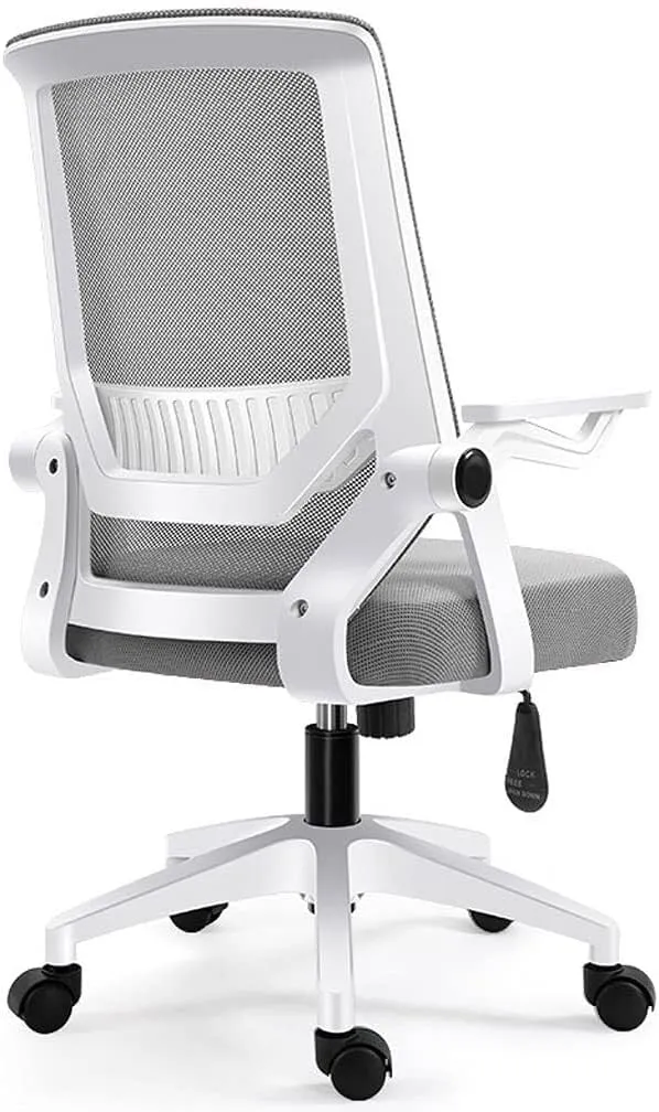 Breathable Office Chair with Pulley Bracket,Ergonomic mesh Adjustable Desk Chair with armrests, for Office, Dormitory, Home Gift (Color : Black) (Light Gray)(Light Gray)