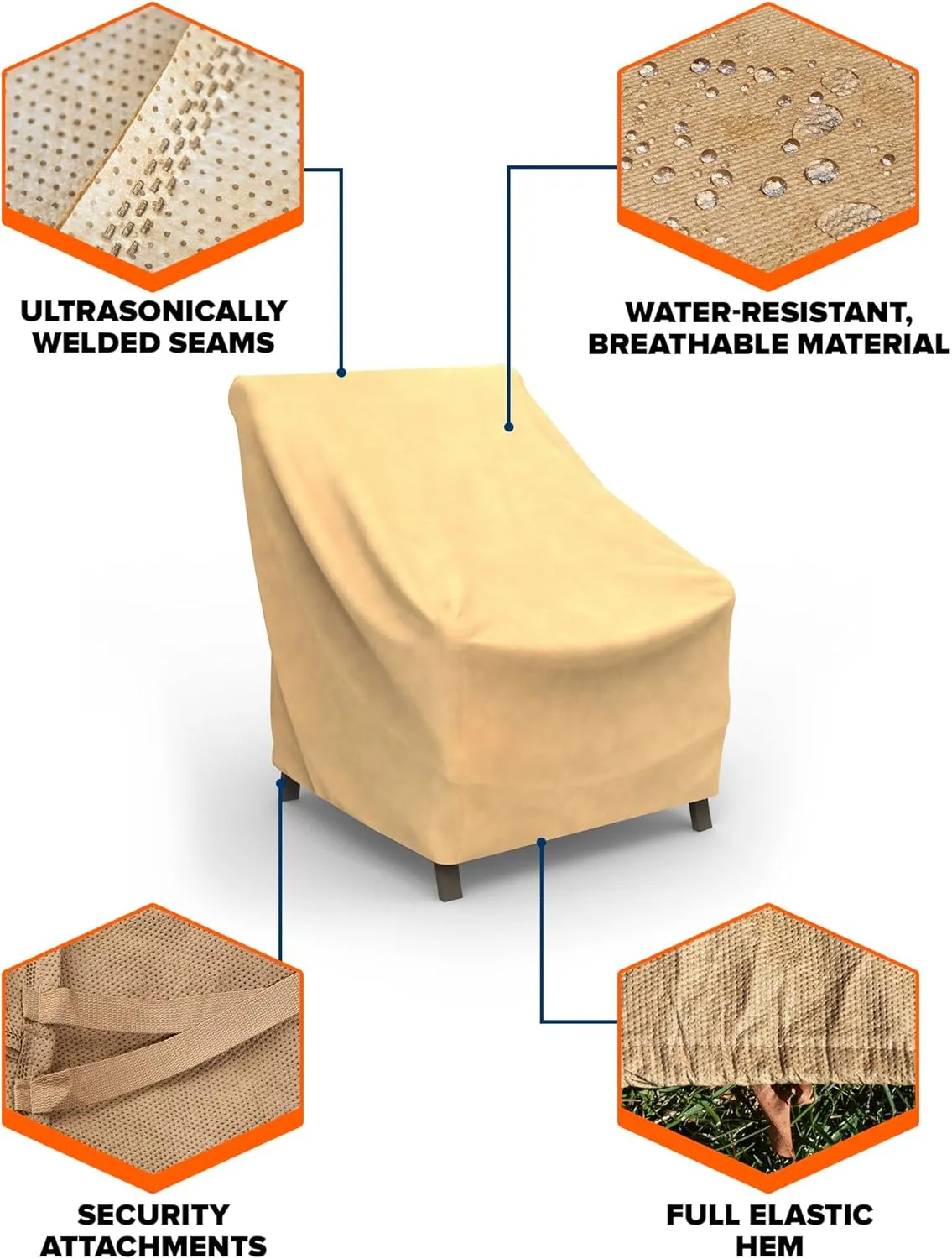 Budge All-Seasons Extra Large Outdoor Chair Cover P1W04SF1, Tan (39 H x 37 W x 41 D)