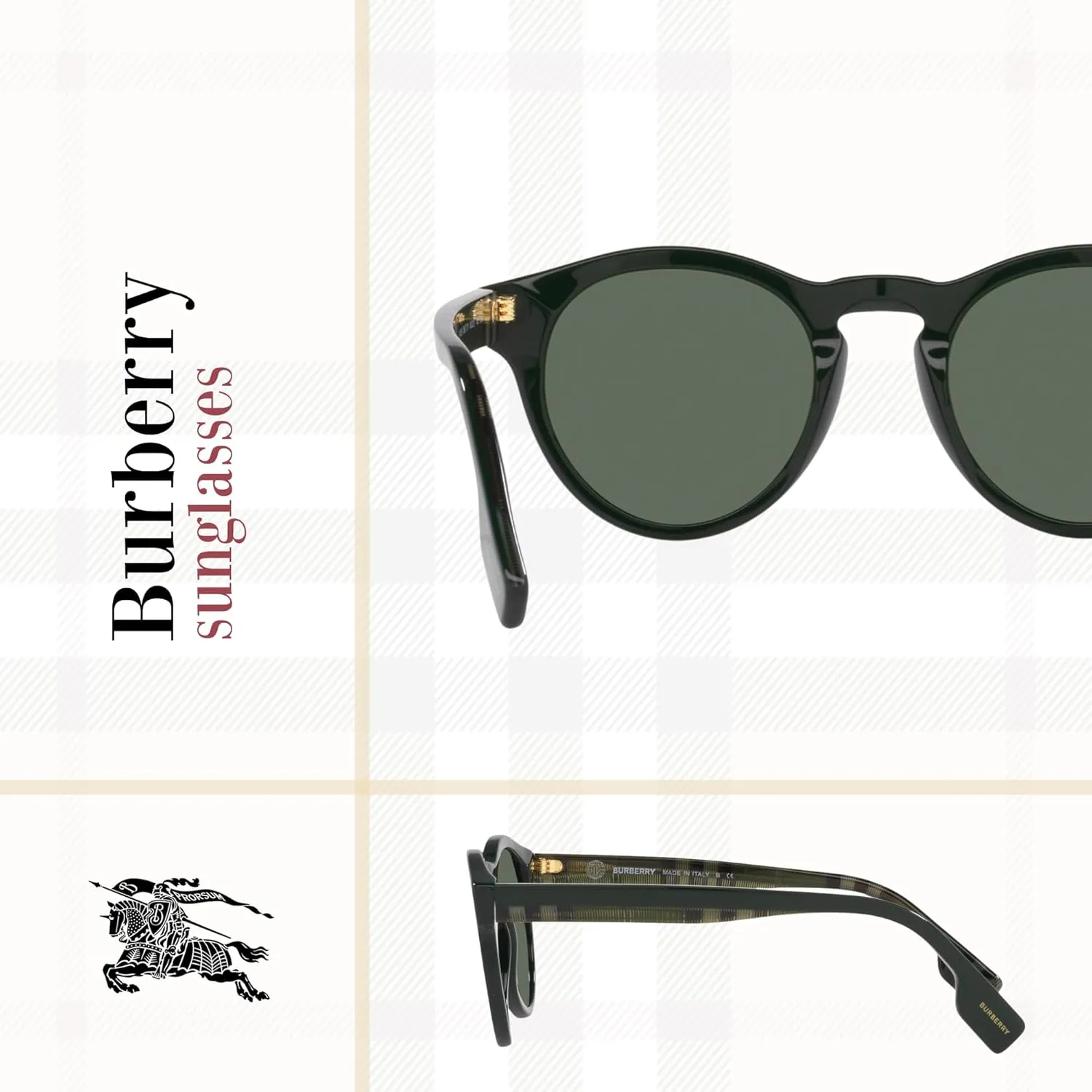 BURBERRY Reid BE4359 Round Sunglasses for Men   BUNDLE With Designer iWear Eyewear Kit