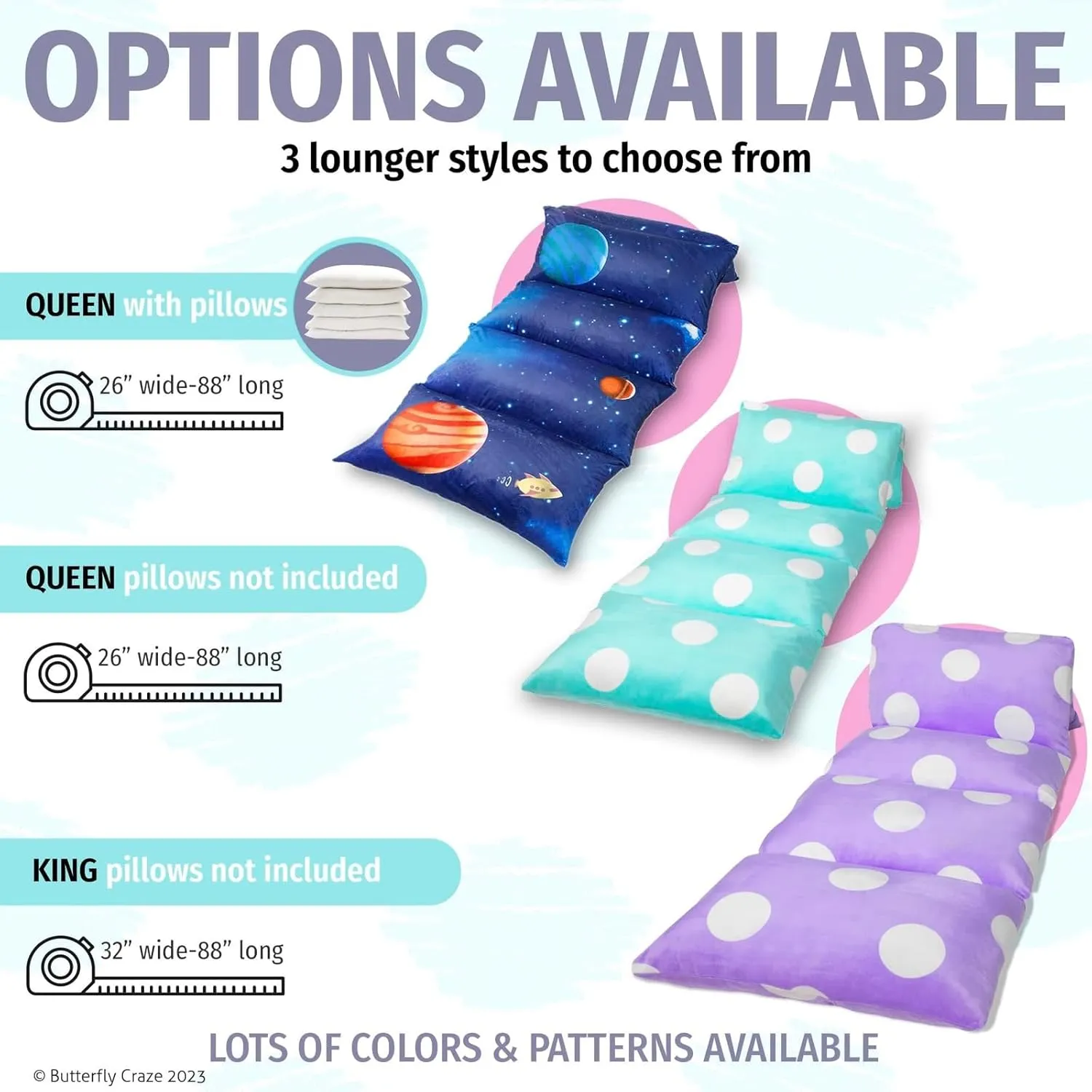 Butterfly Craze Floor Pillow Case, Mattress Bed Lounger Cover, Mermaid Aqua, King Size - Cozy Seating Solution for Kids & Adults, Recliner Cushion, for Reading, TV Time (Pillow Not Included)