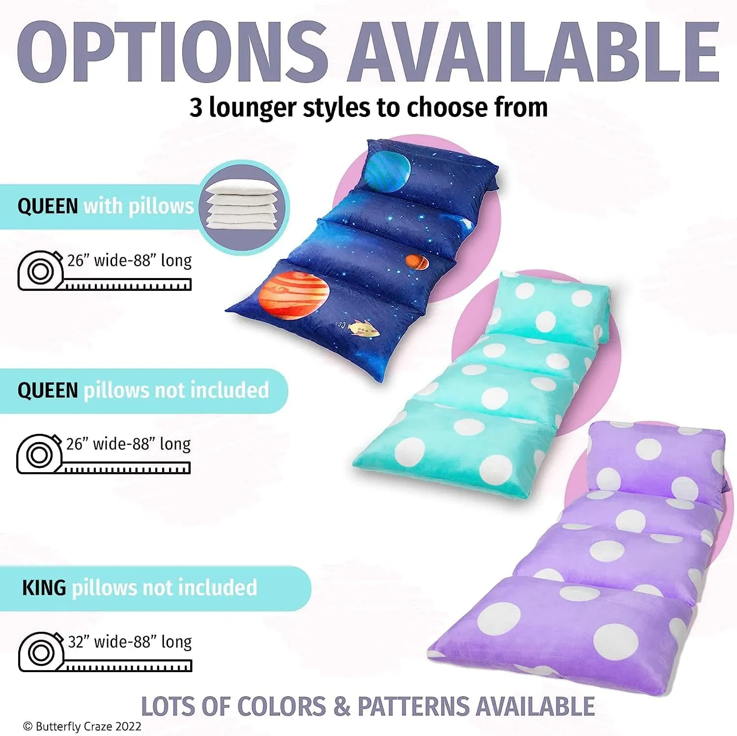 Butterfly Craze Floor Pillow Case, Mattress Bed Lounger Cover, Polka Aqua, King Size - Cozy Seating Solution for Kids & Adults, Recliner Cushion, Perfect for Reading, TV Time (Pillow Not Included)