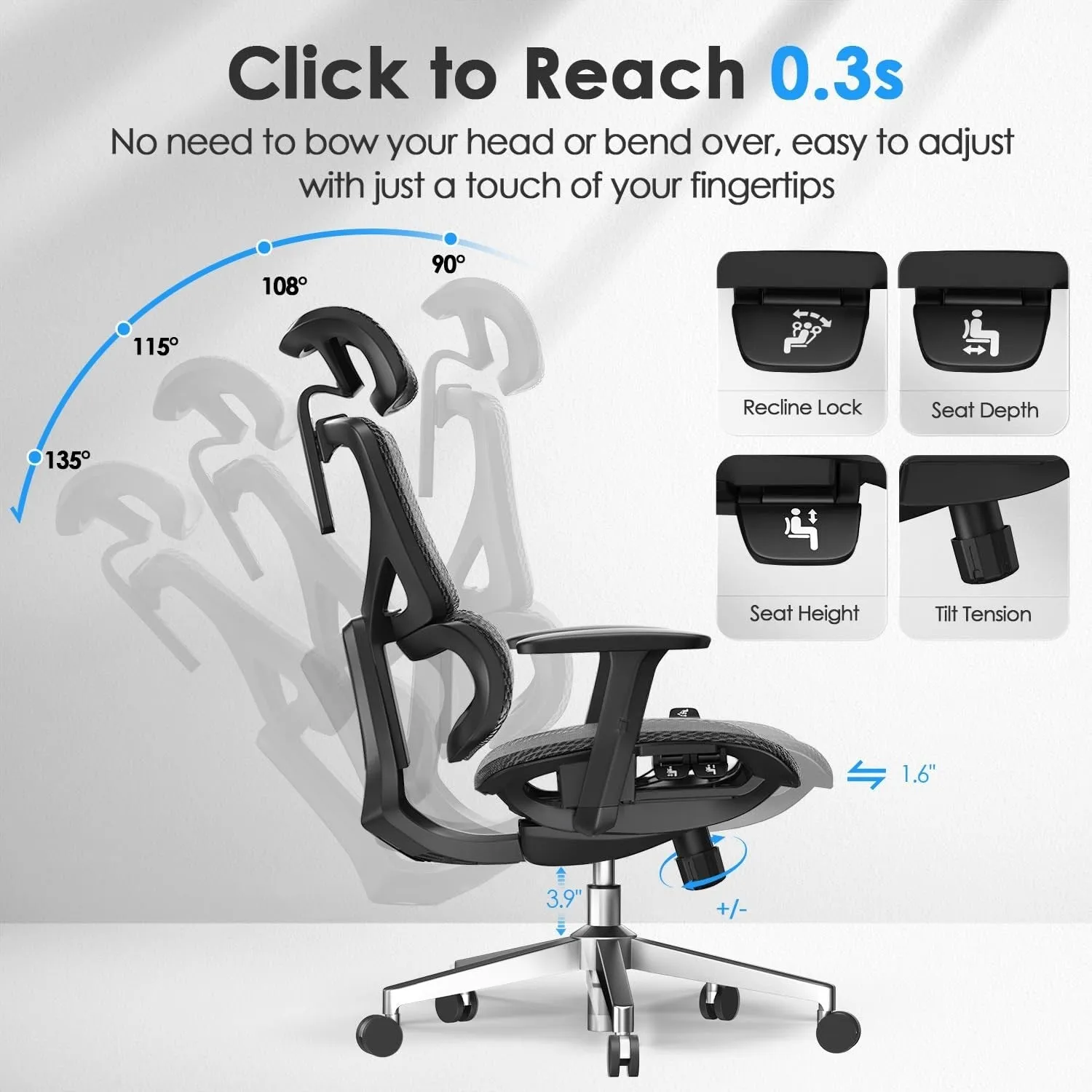 CabeVibe Ergonomic Home Office Desk Chair Breathable Mesh Chair Task Computer Chair - OdinLake