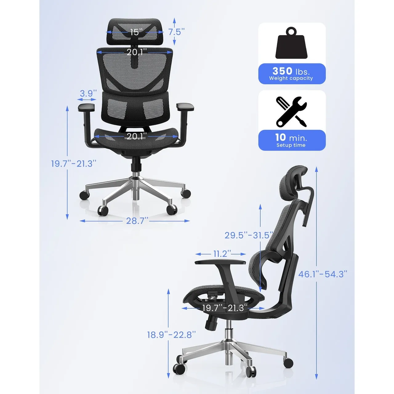 CabeVibe Ergonomic Home Office Desk Chair Breathable Mesh Chair Task Computer Chair - OdinLake