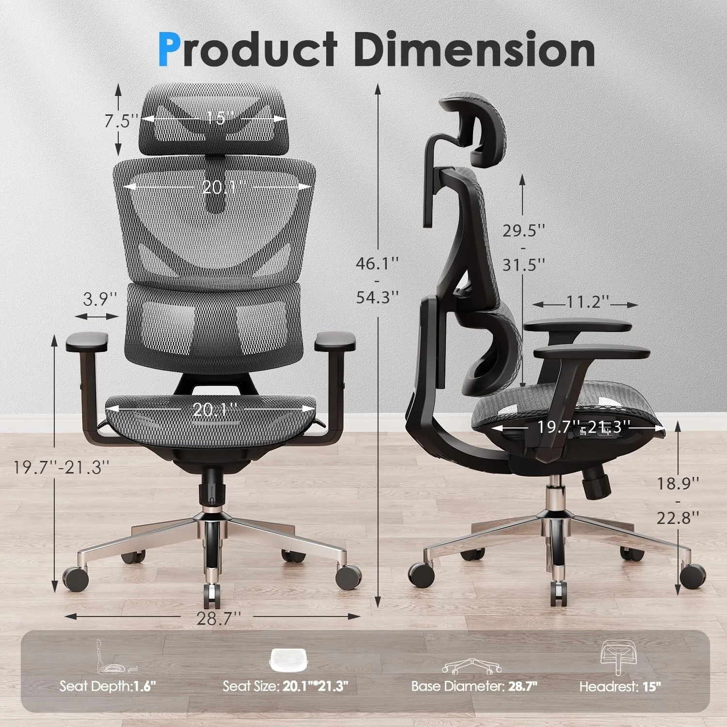 CabeVibe Ergonomic Home Office Desk Chair Breathable Mesh Chair Task Computer Chair - OdinLake