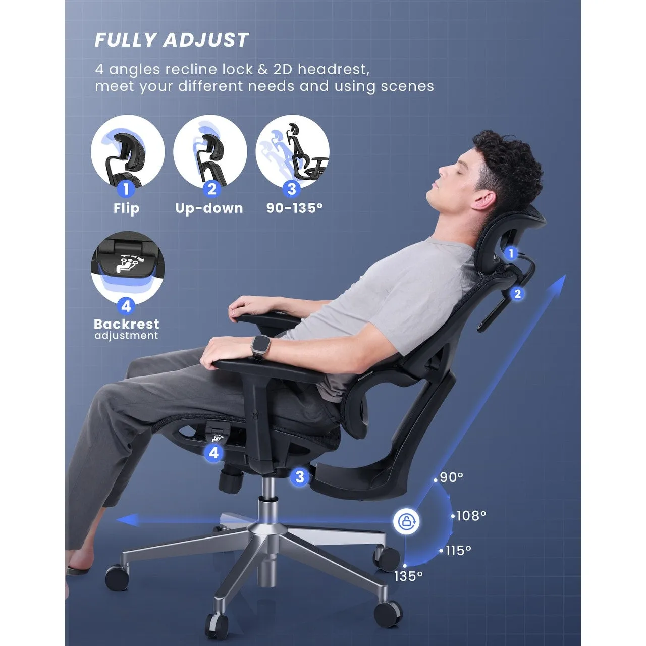 CabeVibe Ergonomic Home Office Desk Chair Breathable Mesh Chair Task Computer Chair - OdinLake