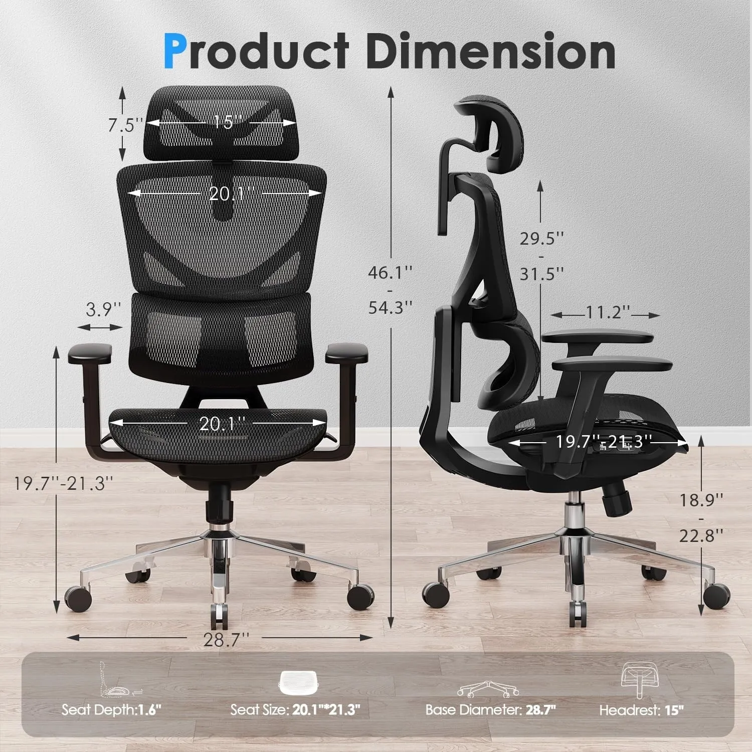 CabeVibe Ergonomic Home Office Desk Chair Breathable Mesh Chair Task Computer Chair - OdinLake