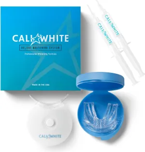 Cali White Teeth Whitening Strip Kit with LED Light and Batteries - Organic Peroxide Teeth Whitening Gel - Set of White Strips - 2x5ml Syringes, Thermoform Whitening Kit Trays and Case