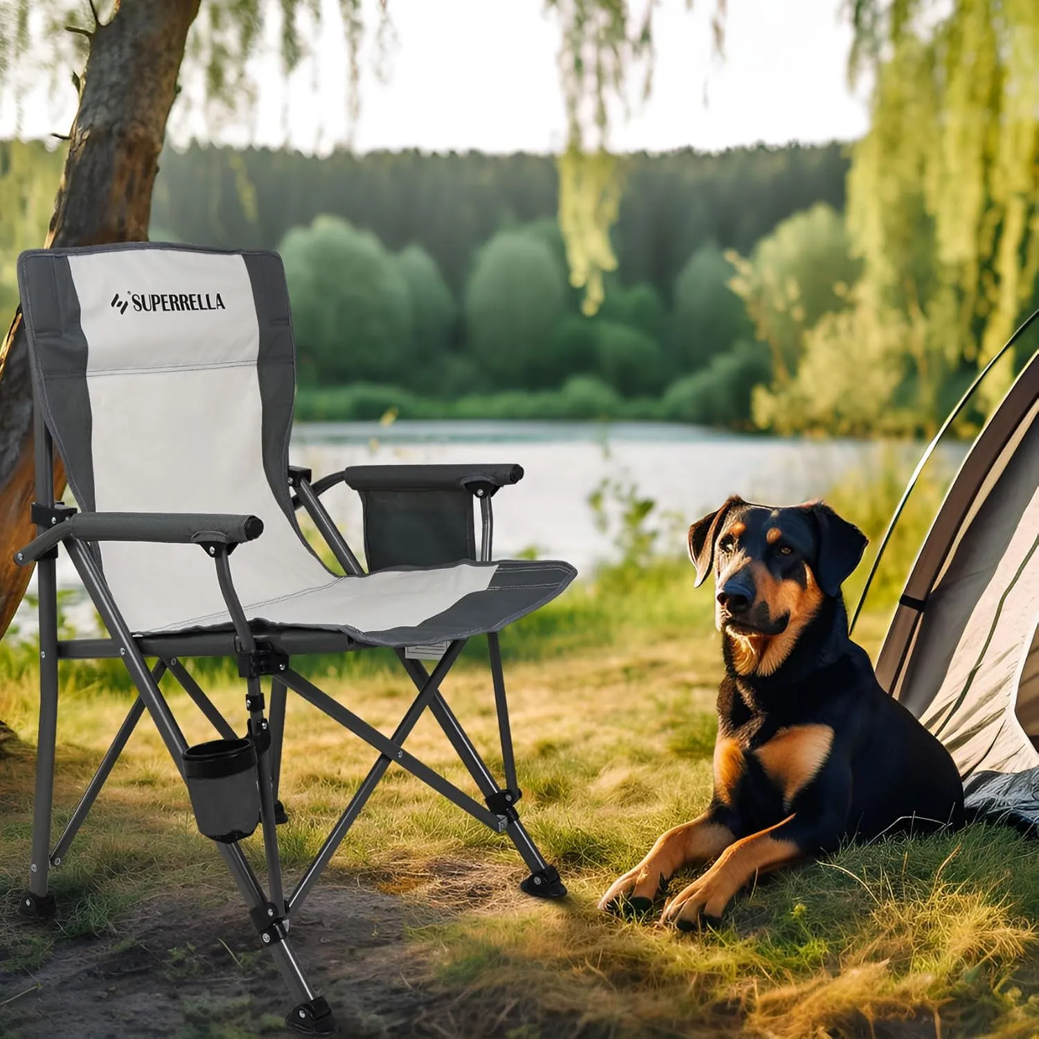 Camping Chair Folding Portable Lawn Chair 2 Pack Comfortable Hard Arm Sturdy for Family Camp, Outdoor, Sports, Beach, Travel, Beige, Supports 300 lbs