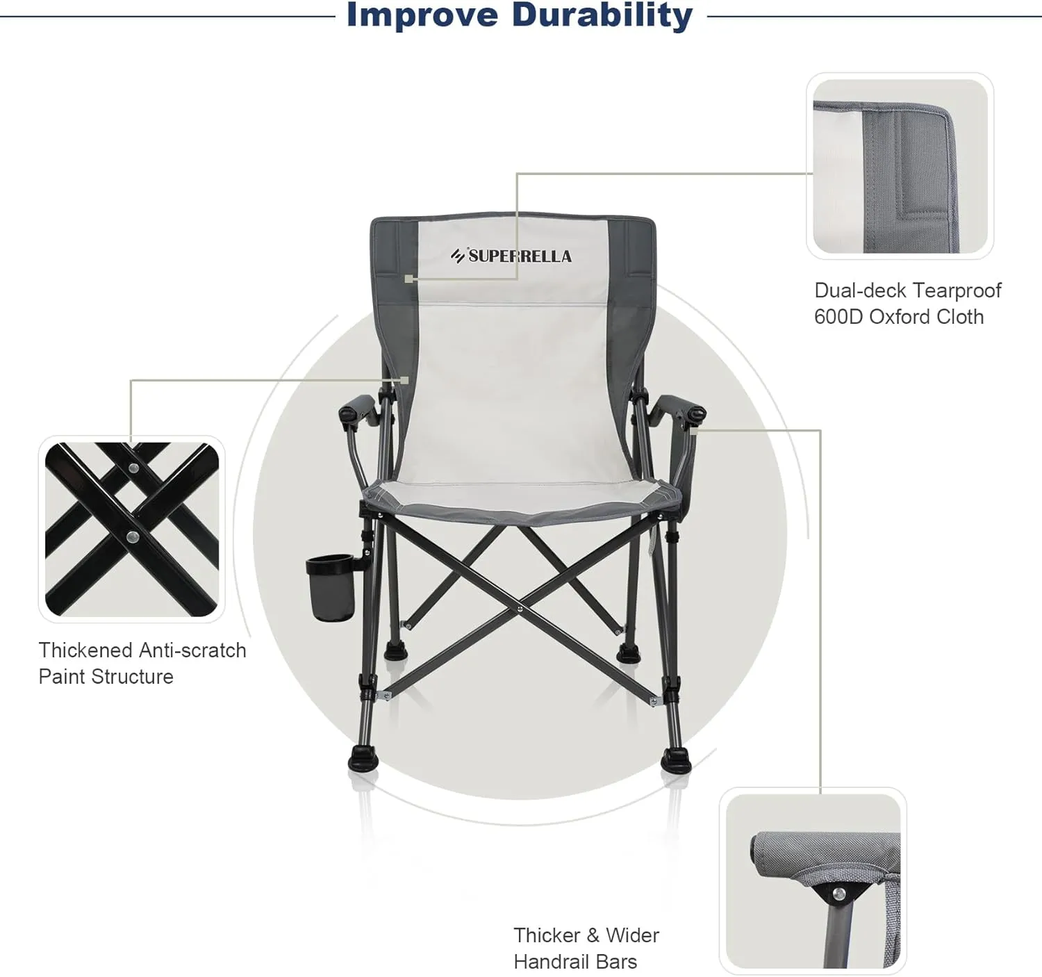Camping Chair Folding Portable Lawn Chair 2 Pack Comfortable Hard Arm Sturdy for Family Camp, Outdoor, Sports, Beach, Travel, Beige, Supports 300 lbs