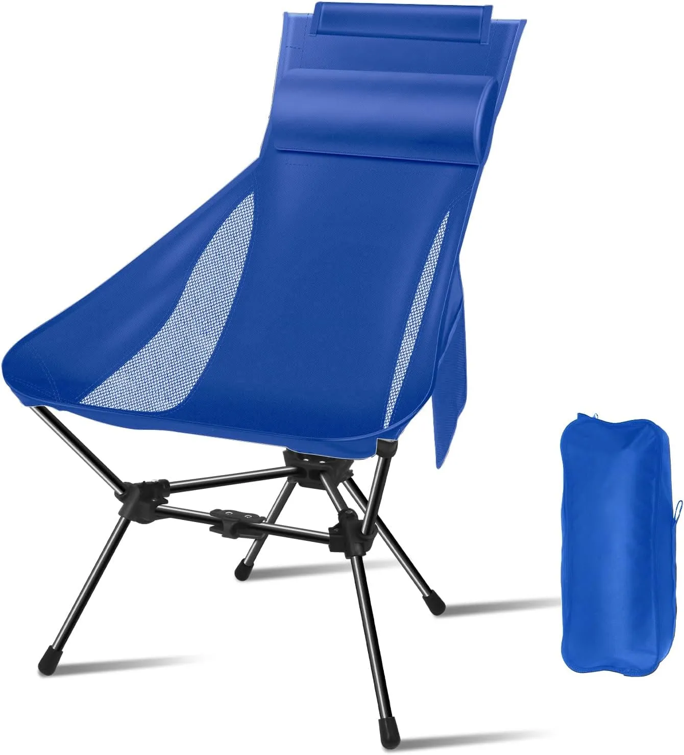 Camping Chairs, Portable Camping Chair with Headrest and Storage Bag-Blue