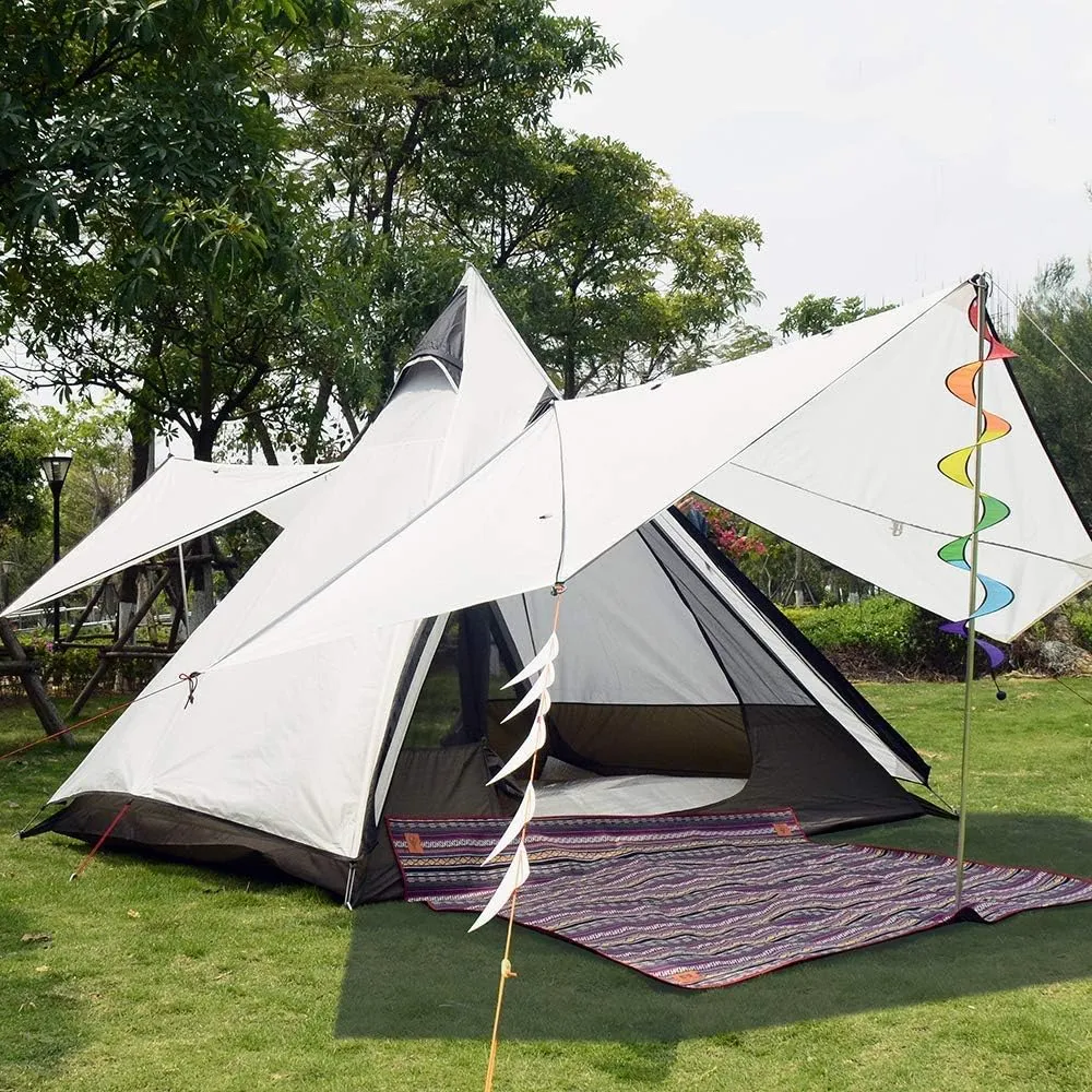 Camping Pyramid Tipi Tent Adult Indian Teepee Tent Yurt Tent Double Layers Tents for Outdoor Camping Hiking Hunting 3-4 Person (White 360X300X240CM)
