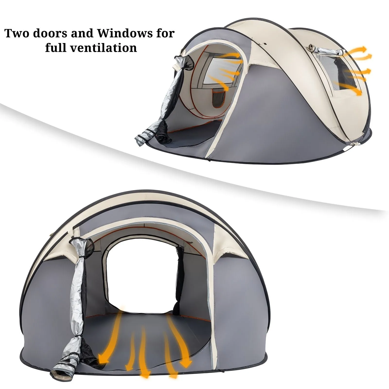 Camping Tent Boat Speed Open 3-4 People Coffee Fiber Pole Polyester Fabric 110.24*39.37*47.24 inch Family/Friends Party Camping