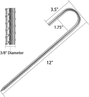 Camping Tent Stakes,12 Inch Tent Nails 6pack Ground Stakes Staples Steel Galvanized Pegs Heavy Duty J Landscape Pins