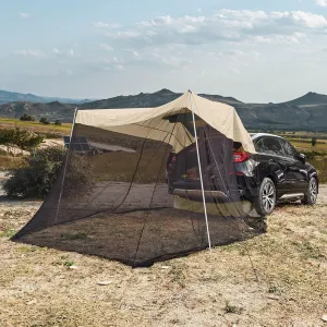 Camping Tent,SUV Tent 3-4 Person Family Camping Tent, Car Awning SUV Tailgate Tent with Rainfly and Carrying Bag, Universal Vehicle Sun Shelter for, Beige
