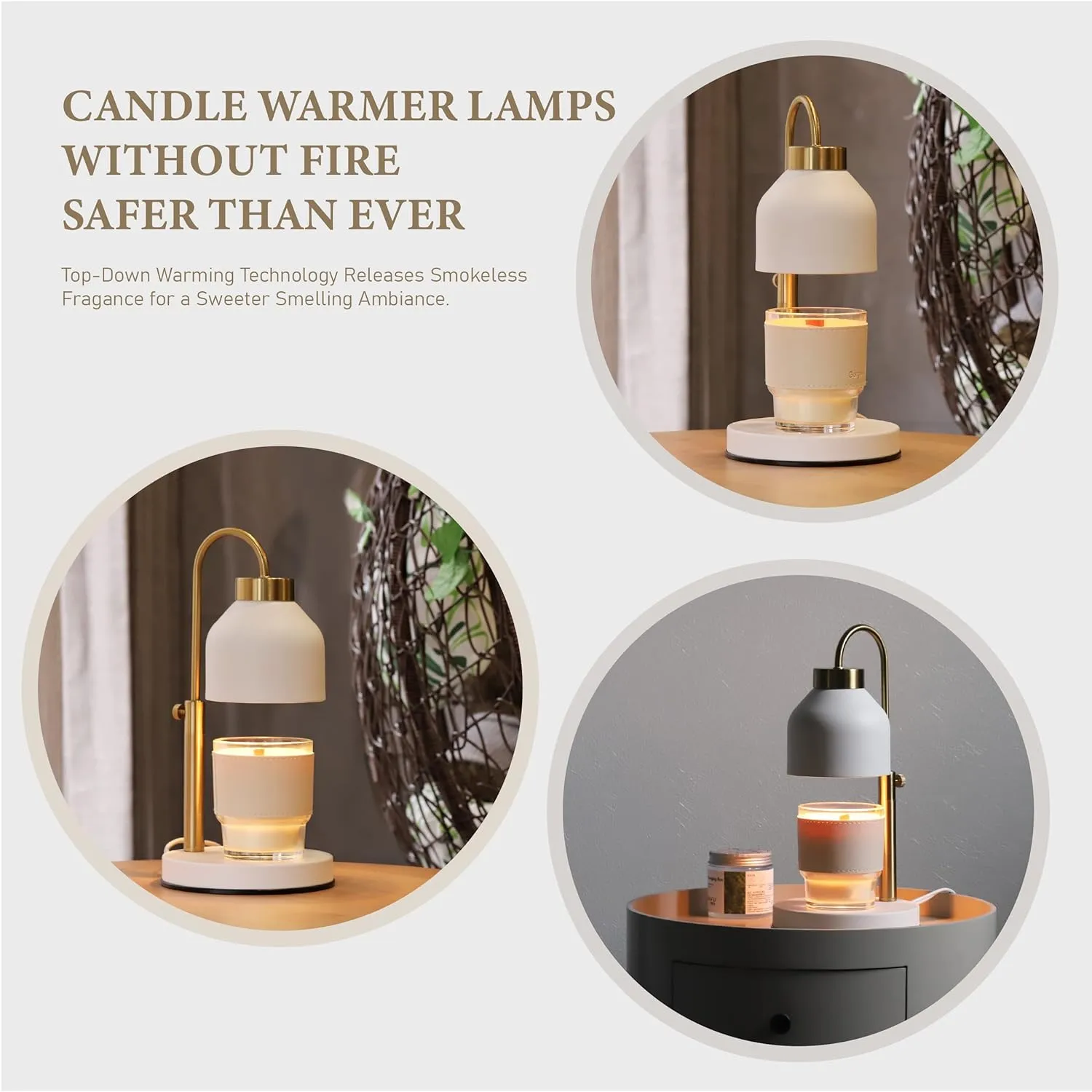 Candle Warmer Lamp, with 2 Bulbs,Timer & Dimmer,Compatible with Large Yankee Candle Jars,3 Wick Candles,Height Adjustable Electric Top Candle Melter,White,110-120v