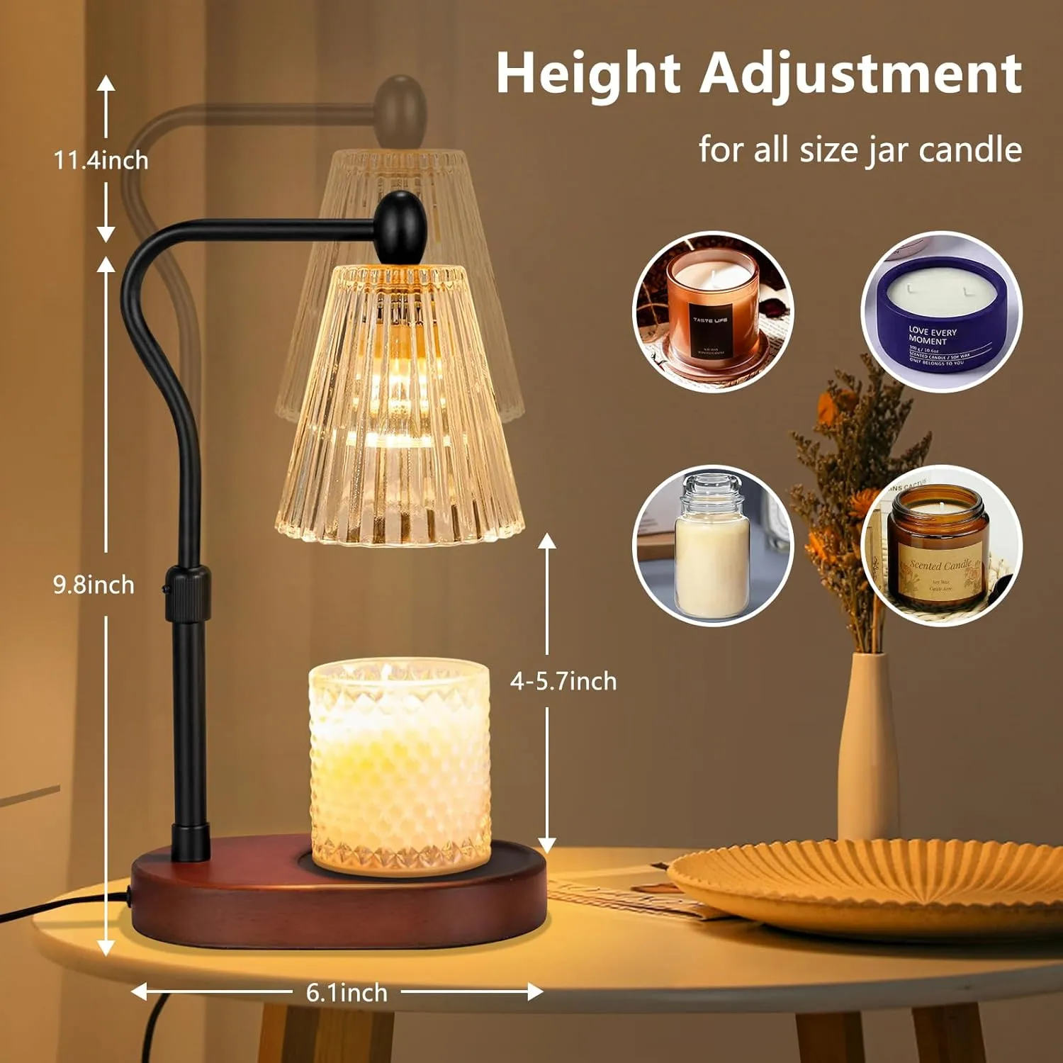 Candle Warmer Lamp with Dimmer 2 Bulbs, Candle Warmer with Timer Adjustable Height for Scented Wax Jar Candles, Gifts for Women Mom New Home, Christmas Gifts for Woemn Mothers Day, Birthday
